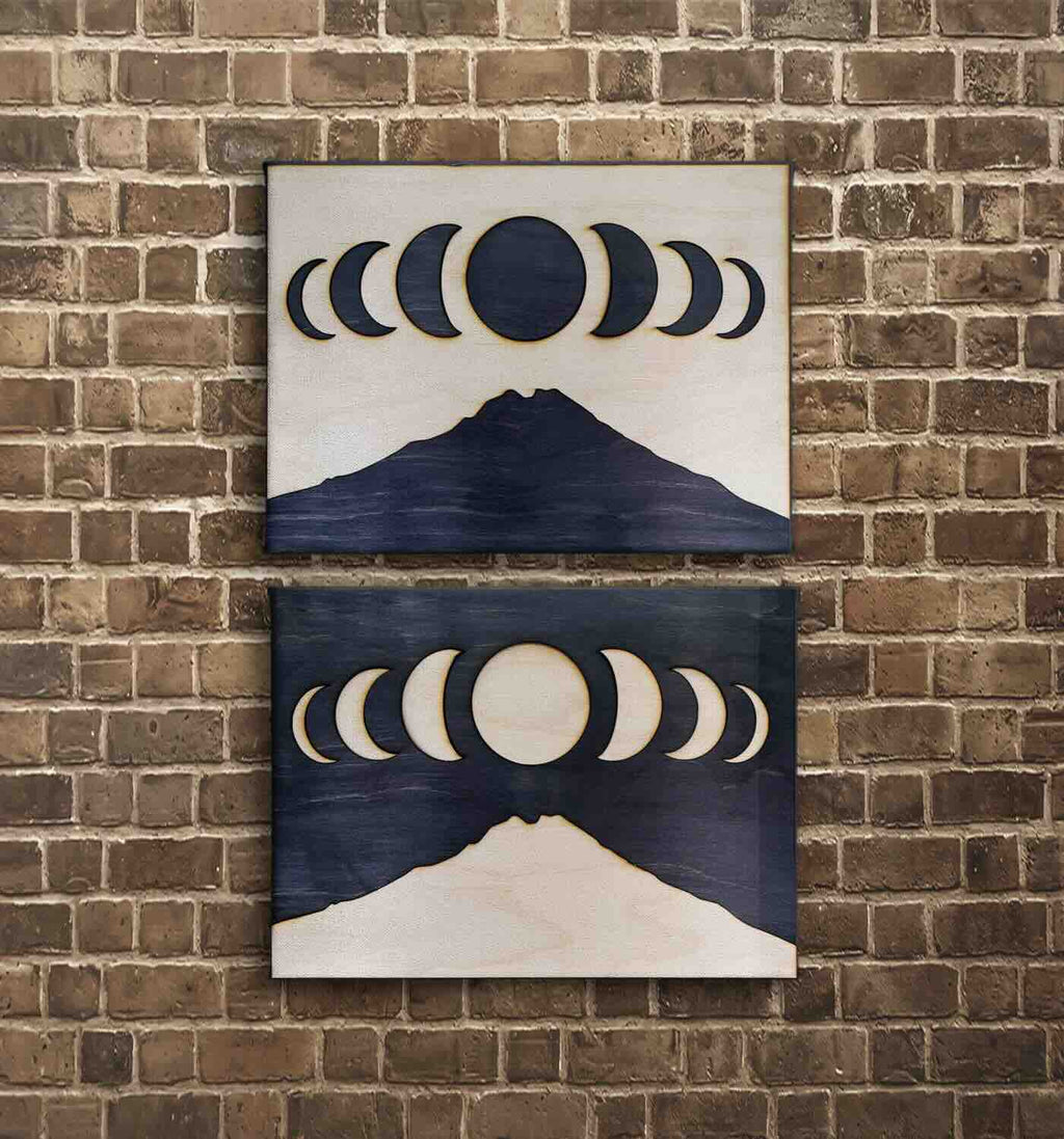 Moon Over Mountains Celestial Counterpart Diptych