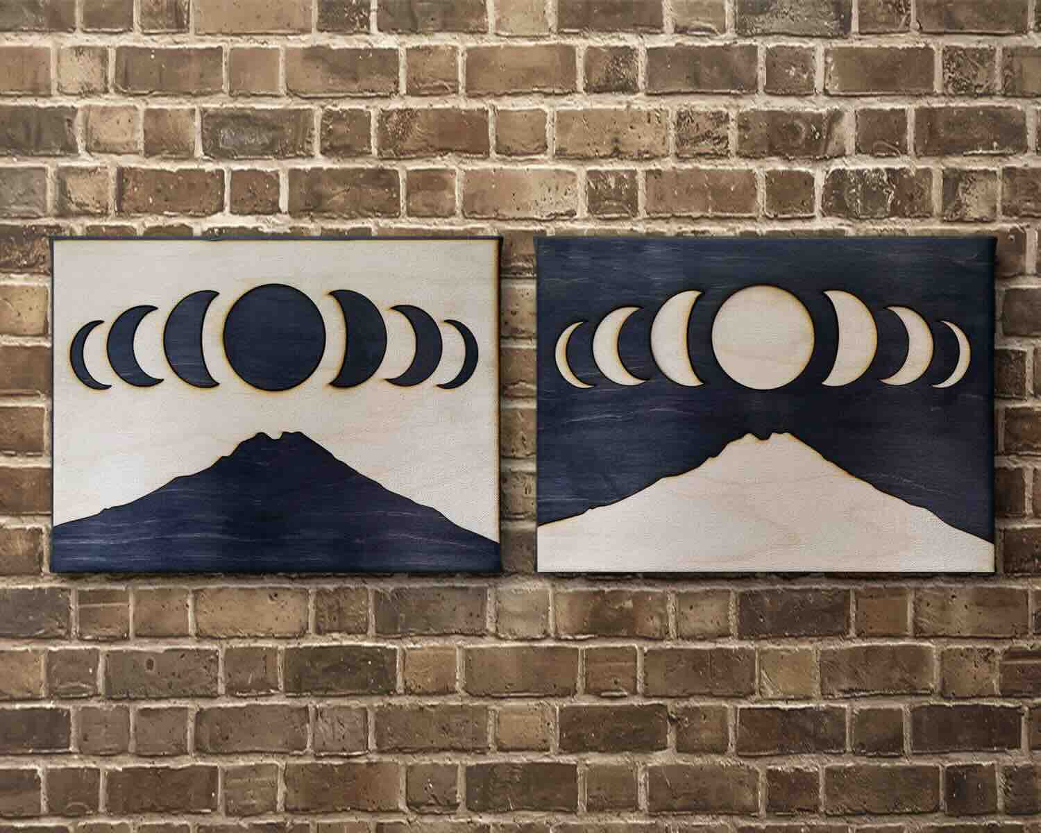 Moon Over Mountains Celestial Counterpart Diptych
